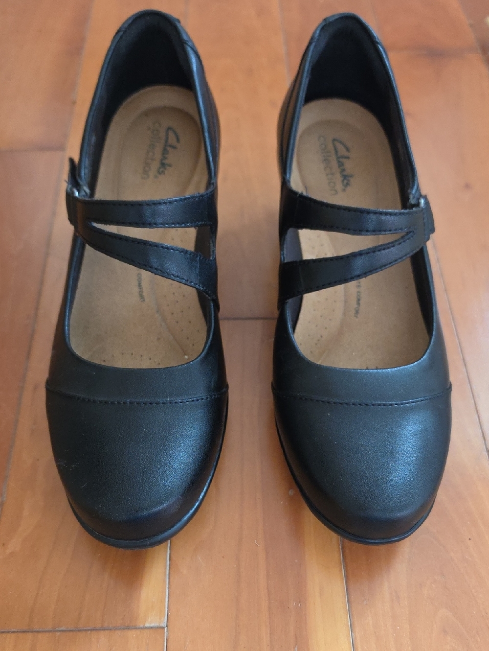 Clarks Black Leather Cross-Strap Mary Jane Flats